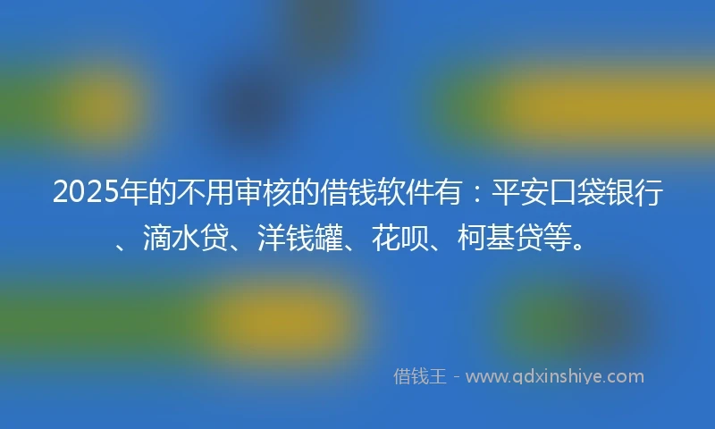 2025年的不用审核的借钱软件有：平安口袋银行、滴水贷、洋钱罐、花呗、柯基贷等。
