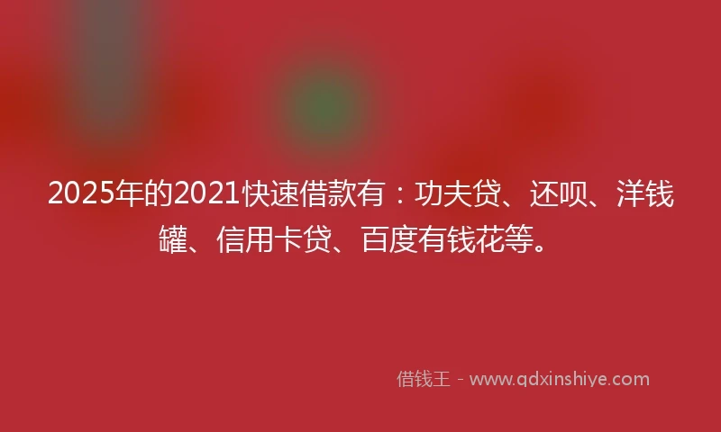 2025年的2021快速借款有：功夫贷、还呗、洋钱罐、信用卡贷、百度有钱花等。
