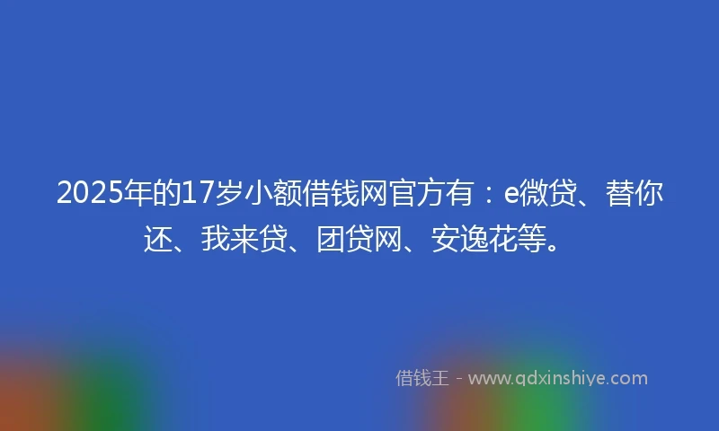 2025年的17岁小额借钱网官方有：e微贷、替你还、我来贷、团贷网、安逸花等。