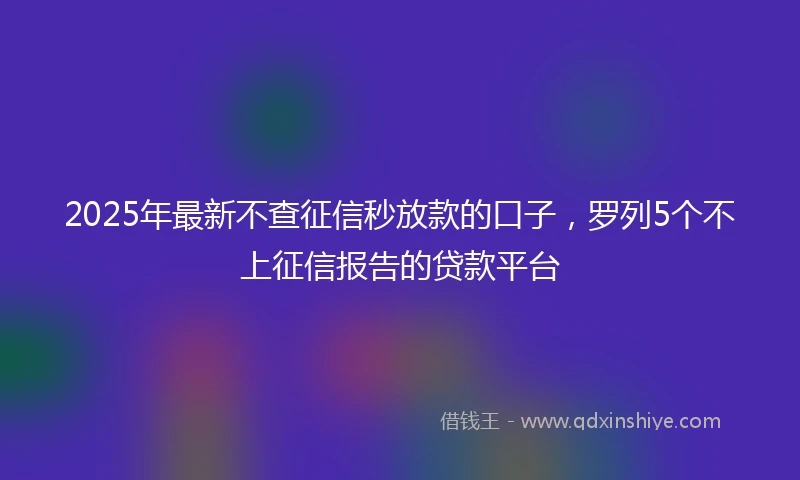 2025年最新不查征信秒放款的口子，罗列5个不上征信报告的贷款平台