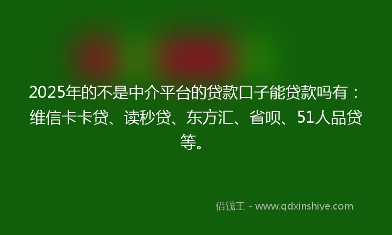 2025年的不是中介平台的贷款口子能贷款吗有：维信卡卡贷、读秒贷、东方汇、省呗、51人品贷等。
