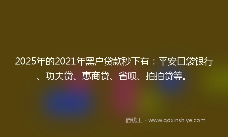 2025年的2021年黑户贷款秒下有：平安口袋银行、功夫贷、惠商贷、省呗、拍拍贷等。