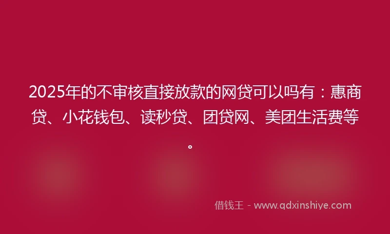 2025年的不审核直接放款的网贷可以吗有：惠商贷、小花钱包、读秒贷、团贷网、美团生活费等。
