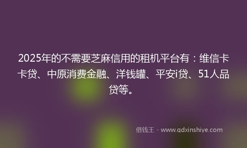 2025年的不需要芝麻信用的租机平台有：维信卡卡贷、中原消费金融、洋钱罐、平安i贷、51人品贷等。