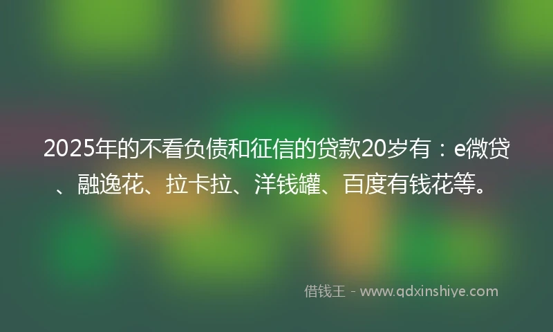 2025年的不看负债和征信的贷款20岁有：e微贷、融逸花、拉卡拉、洋钱罐、百度有钱花等。