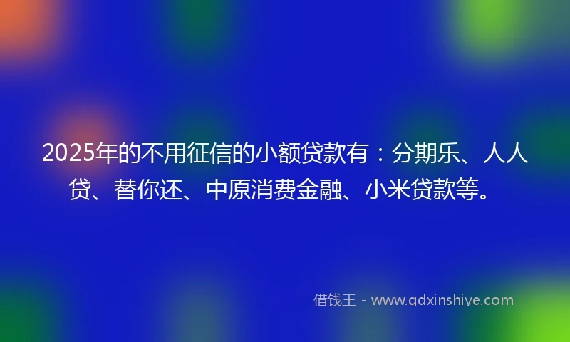 2025年的不用征信的小额贷款有：分期乐、人人贷、替你还、中原消费金融、小米贷款等。