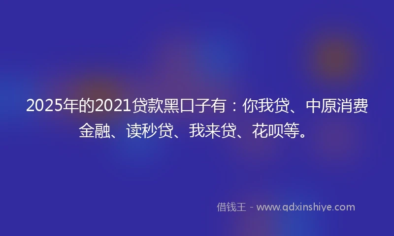 2025年的2021贷款黑口子有：你我贷、中原消费金融、读秒贷、我来贷、花呗等。