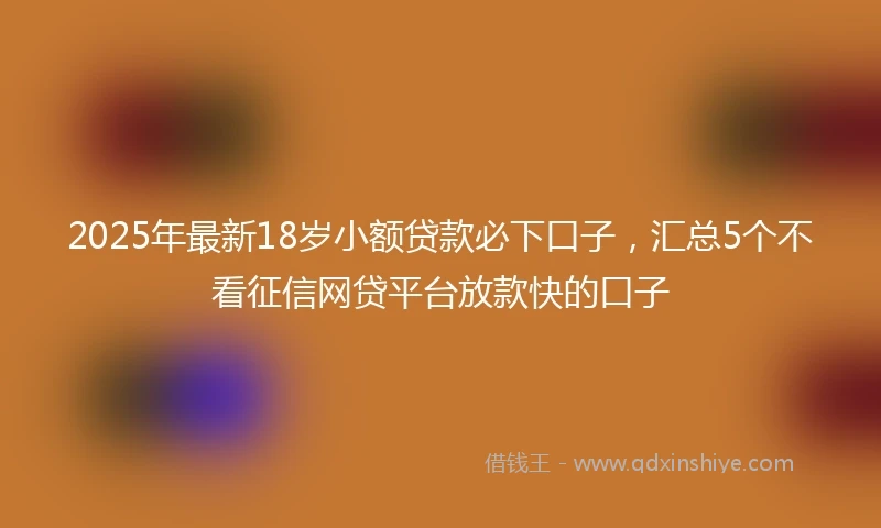2025年最新18岁小额贷款必下口子，汇总5个不看征信网贷平台放款快的口子