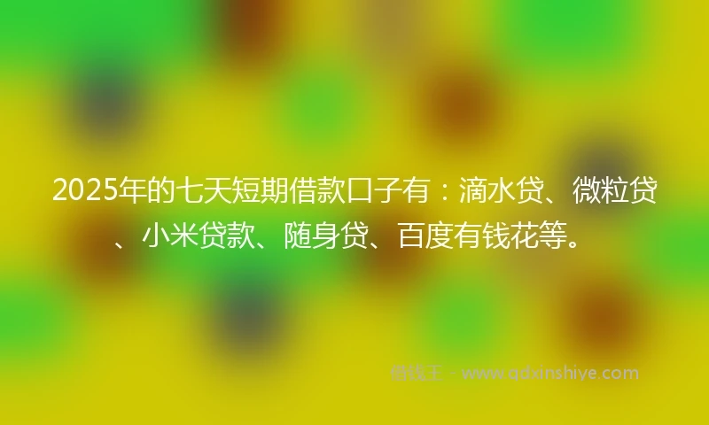 2025年的七天短期借款口子有：滴水贷、微粒贷、小米贷款、随身贷、百度有钱花等。