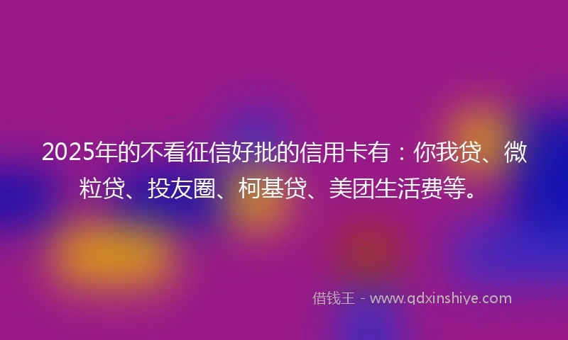 2025年的不看征信好批的信用卡有：你我贷、微粒贷、投友圈、柯基贷、美团生活费等。