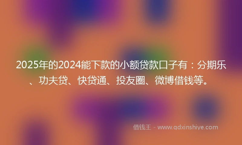 2025年的2024能下款的小额贷款口子有：分期乐、功夫贷、快贷通、投友圈、微博借钱等。