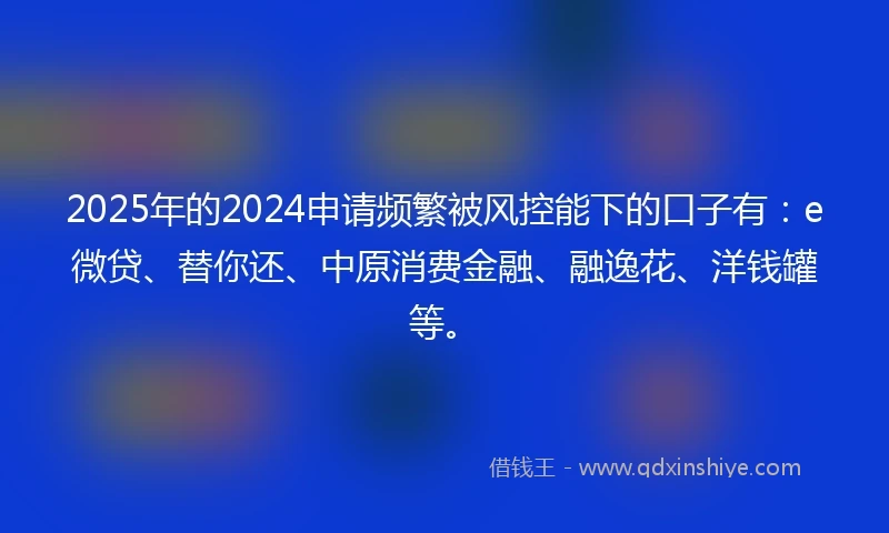 2025年的2024申请频繁被风控能下的口子有：e微贷、替你还、中原消费金融、融逸花、洋钱罐等。