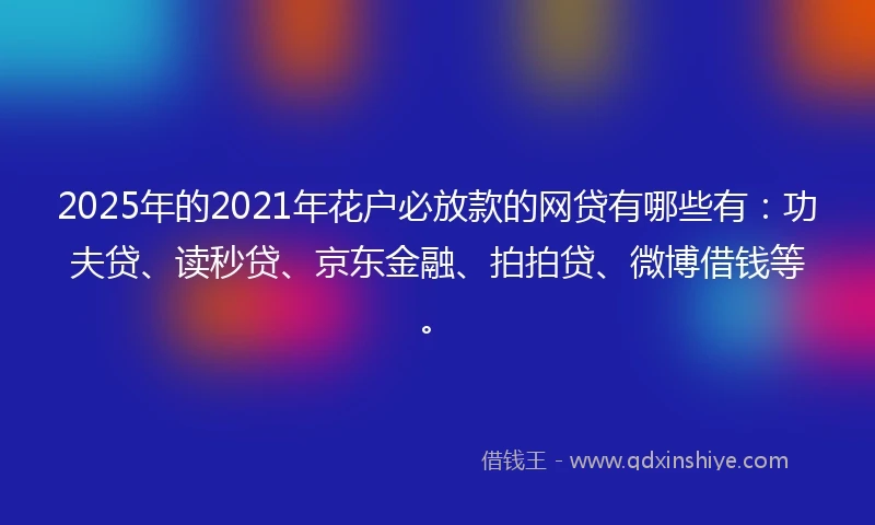 2025年的2021年花户必放款的网贷有哪些有：功夫贷、读秒贷、京东金融、拍拍贷、微博借钱等。