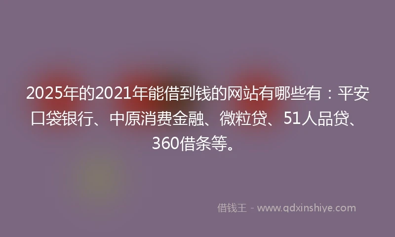 2025年的2021年能借到钱的网站有哪些有：平安口袋银行、中原消费金融、微粒贷、51人品贷、360借条等。