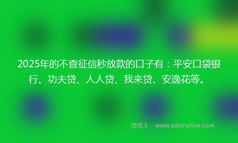 2025年的不查征信秒放款的口子有：平安口袋银行、功夫贷、人人贷、我来贷、安逸花等。