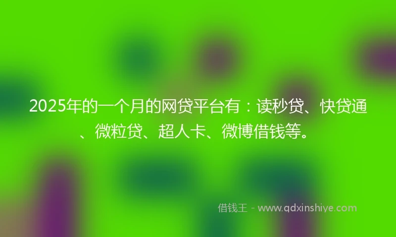 2025年的一个月的网贷平台有：读秒贷、快贷通、微粒贷、超人卡、微博借钱等。