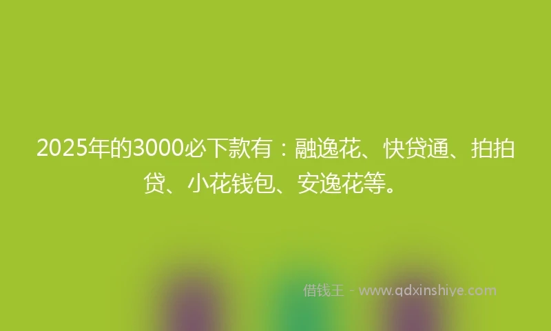 2025年的3000必下款有：融逸花、快贷通、拍拍贷、小花钱包、安逸花等。