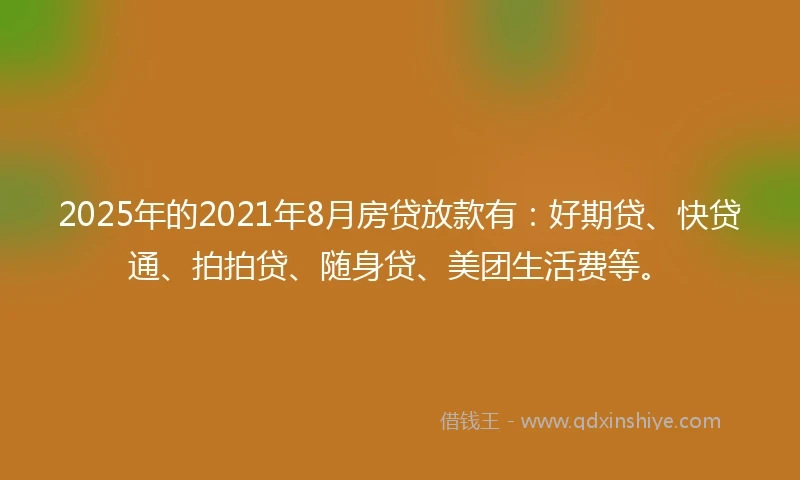 2025年的2021年8月房贷放款有：好期贷、快贷通、拍拍贷、随身贷、美团生活费等。