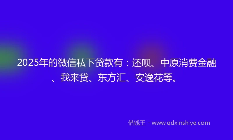 2025年的微信私下贷款有：还呗、中原消费金融、我来贷、东方汇、安逸花等。