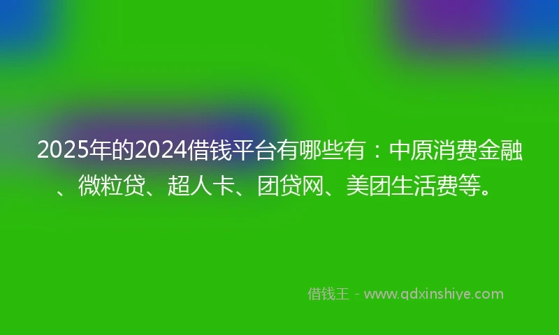 2025年的2024借钱平台有哪些有：中原消费金融、微粒贷、超人卡、团贷网、美团生活费等。
