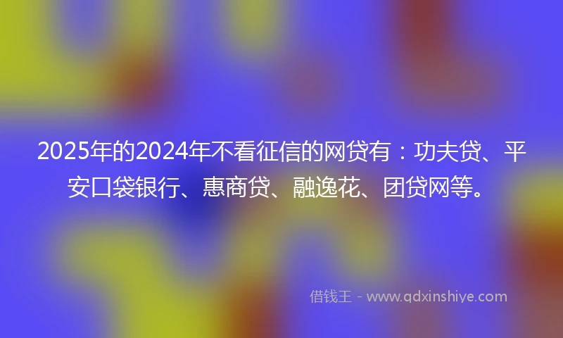 2025年的2024年不看征信的网贷有：功夫贷、平安口袋银行、惠商贷、融逸花、团贷网等。