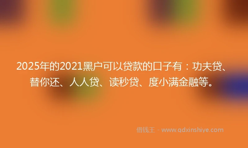 2025年的2021黑户可以贷款的口子有：功夫贷、替你还、人人贷、读秒贷、度小满金融等。