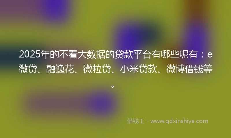 2025年的不看大数据的贷款平台有哪些呢有：e微贷、融逸花、微粒贷、小米贷款、微博借钱等。