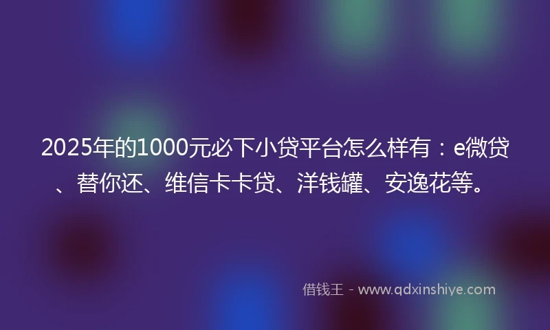 2025年的1000元必下小贷平台怎么样有：e微贷、替你还、维信卡卡贷、洋钱罐、安逸花等。