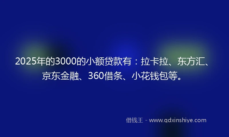 2025年的3000的小额贷款有：拉卡拉、东方汇、京东金融、360借条、小花钱包等。