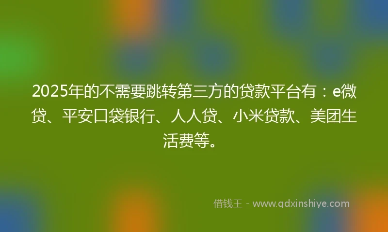 2025年的不需要跳转第三方的贷款平台有：e微贷、平安口袋银行、人人贷、小米贷款、美团生活费等。