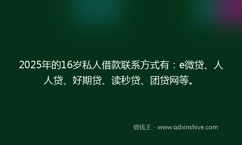 2025年的16岁私人借款联系方式有：e微贷、人人贷、好期贷、读秒贷、团贷网等。