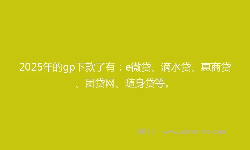 2025年的gp下款了有：e微贷、滴水贷、惠商贷、团贷网、随身贷等。