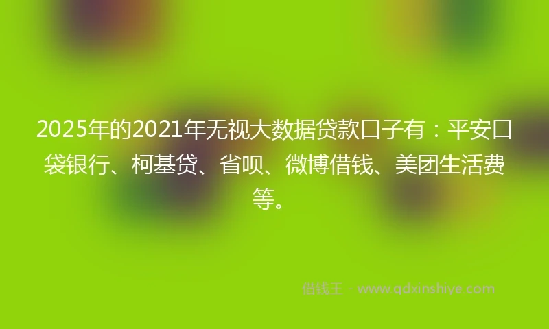 2025年的2021年无视大数据贷款口子有：平安口袋银行、柯基贷、省呗、微博借钱、美团生活费等。