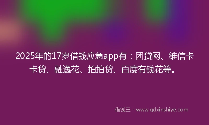 2025年的17岁借钱应急app有：团贷网、维信卡卡贷、融逸花、拍拍贷、百度有钱花等。