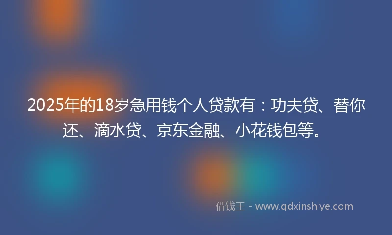 2025年的18岁急用钱个人贷款有：功夫贷、替你还、滴水贷、京东金融、小花钱包等。