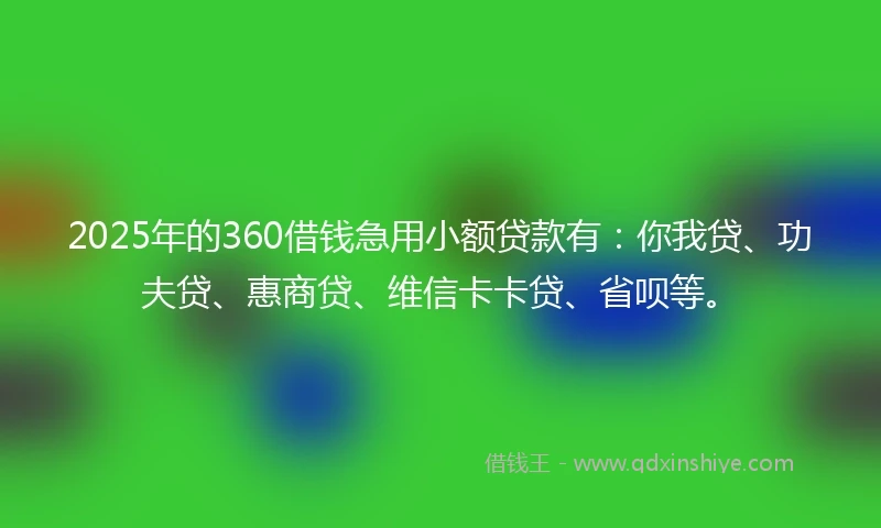 2025年的360借钱急用小额贷款有：你我贷、功夫贷、惠商贷、维信卡卡贷、省呗等。