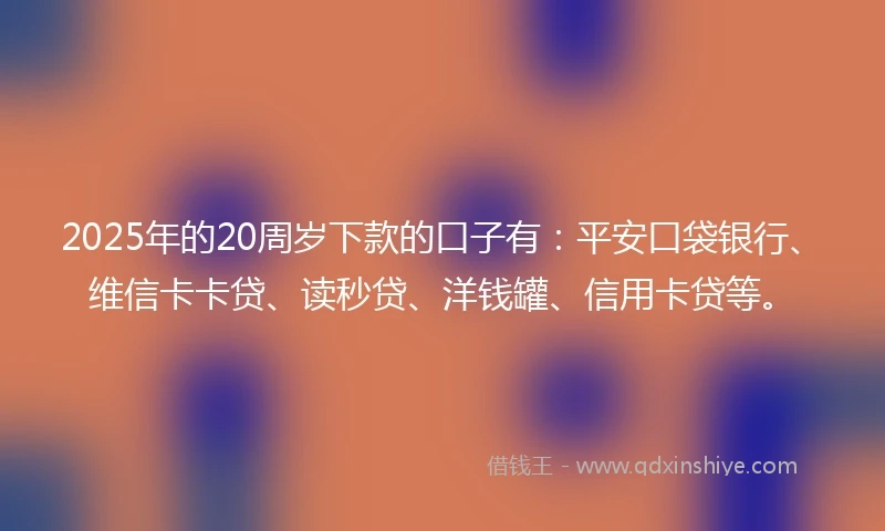 2025年的20周岁下款的口子有：平安口袋银行、维信卡卡贷、读秒贷、洋钱罐、信用卡贷等。