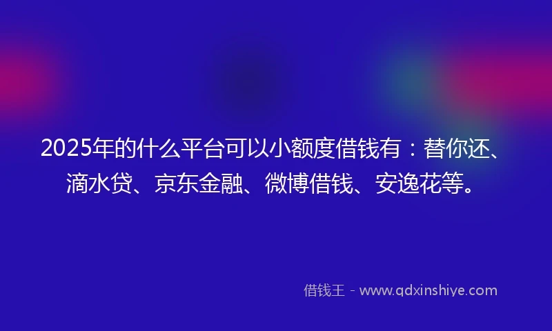 2025年的什么平台可以小额度借钱有：替你还、滴水贷、京东金融、微博借钱、安逸花等。