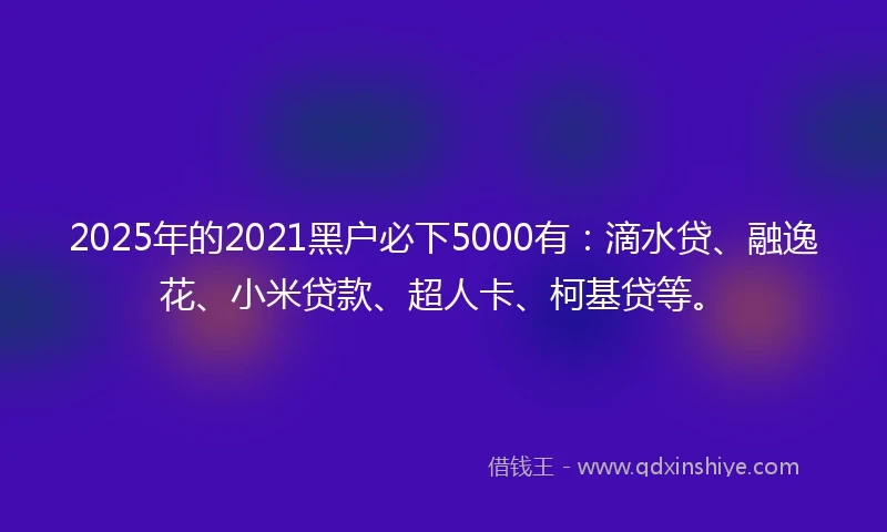 2025年的2021黑户必下5000有：滴水贷、融逸花、小米贷款、超人卡、柯基贷等。