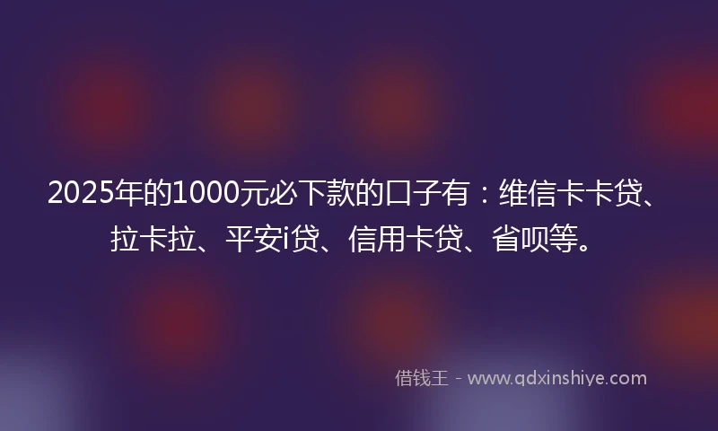 2025年的1000元必下款的口子有：维信卡卡贷、拉卡拉、平安i贷、信用卡贷、省呗等。