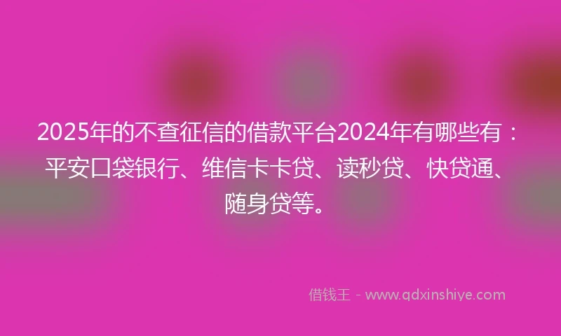 2025年的不查征信的借款平台2024年有哪些有：平安口袋银行、维信卡卡贷、读秒贷、快贷通、随身贷等。