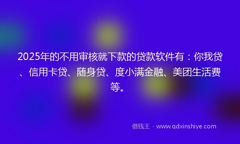 2025年的不用审核就下款的贷款软件有：你我贷、信用卡贷、随身贷、度小满金融、美团生活费等。