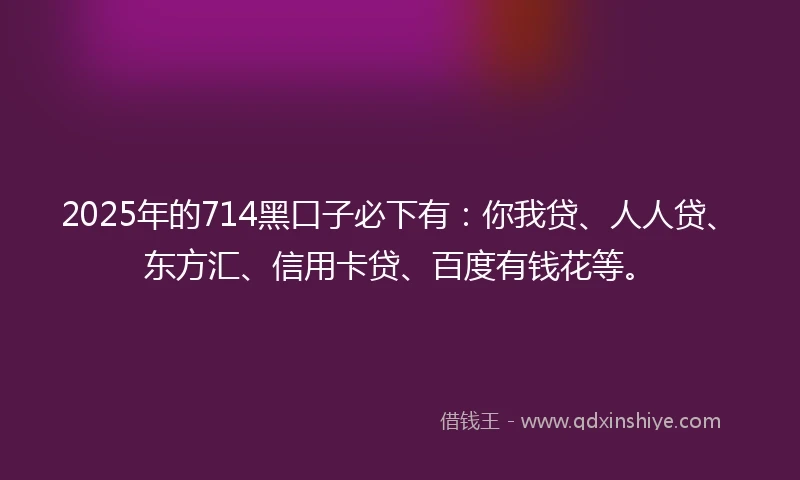 2025年的714黑口子必下有：你我贷、人人贷、东方汇、信用卡贷、百度有钱花等。