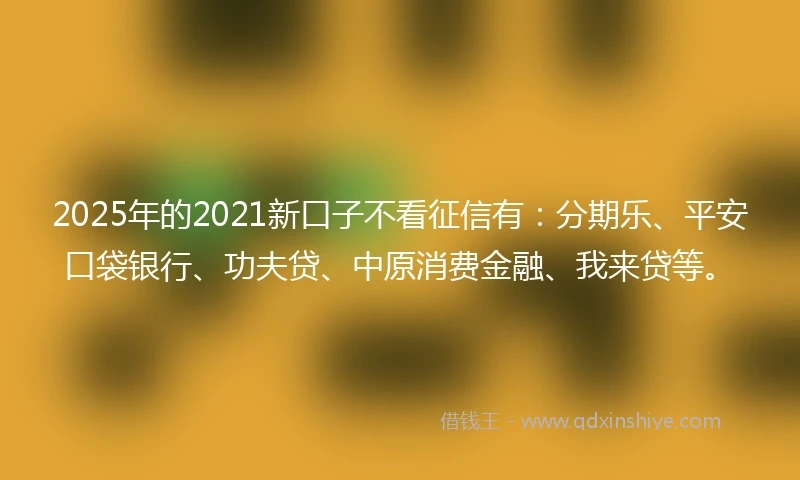 2025年的2021新口子不看征信有：分期乐、平安口袋银行、功夫贷、中原消费金融、我来贷等。