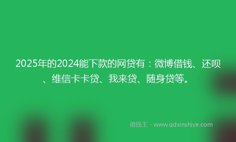 2025年的2024能下款的网贷有：微博借钱、还呗、维信卡卡贷、我来贷、随身贷等。