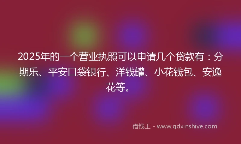 2025年的一个营业执照可以申请几个贷款有：分期乐、平安口袋银行、洋钱罐、小花钱包、安逸花等。