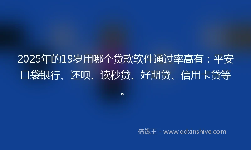 2025年的19岁用哪个贷款软件通过率高有：平安口袋银行、还呗、读秒贷、好期贷、信用卡贷等。