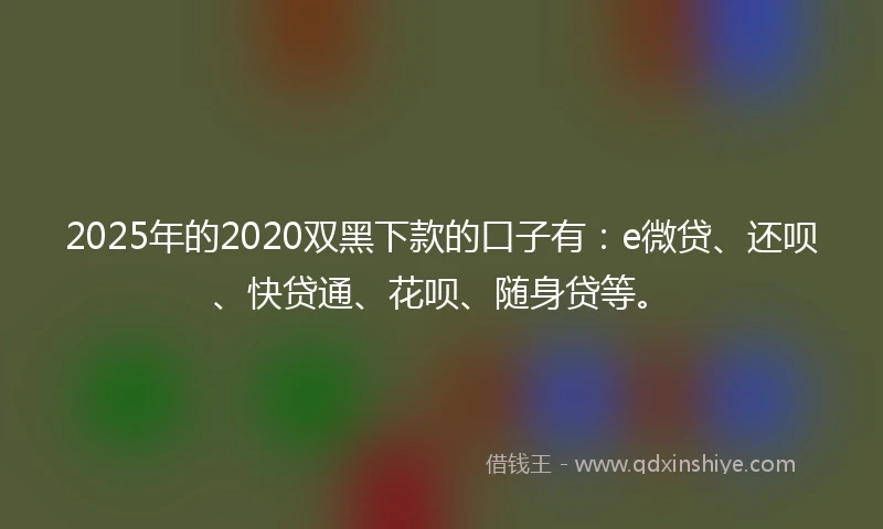 2025年的2020双黑下款的口子有：e微贷、还呗、快贷通、花呗、随身贷等。
