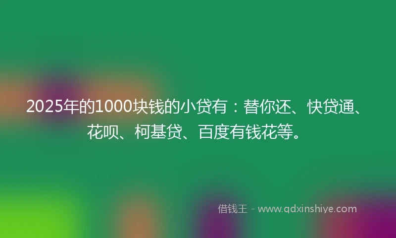 2025年的1000块钱的小贷有：替你还、快贷通、花呗、柯基贷、百度有钱花等。