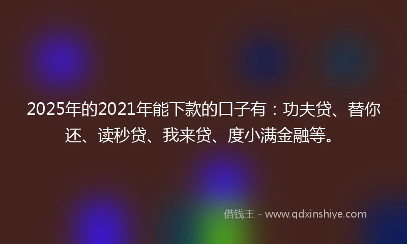 2025年的2021年能下款的口子有：功夫贷、替你还、读秒贷、我来贷、度小满金融等。